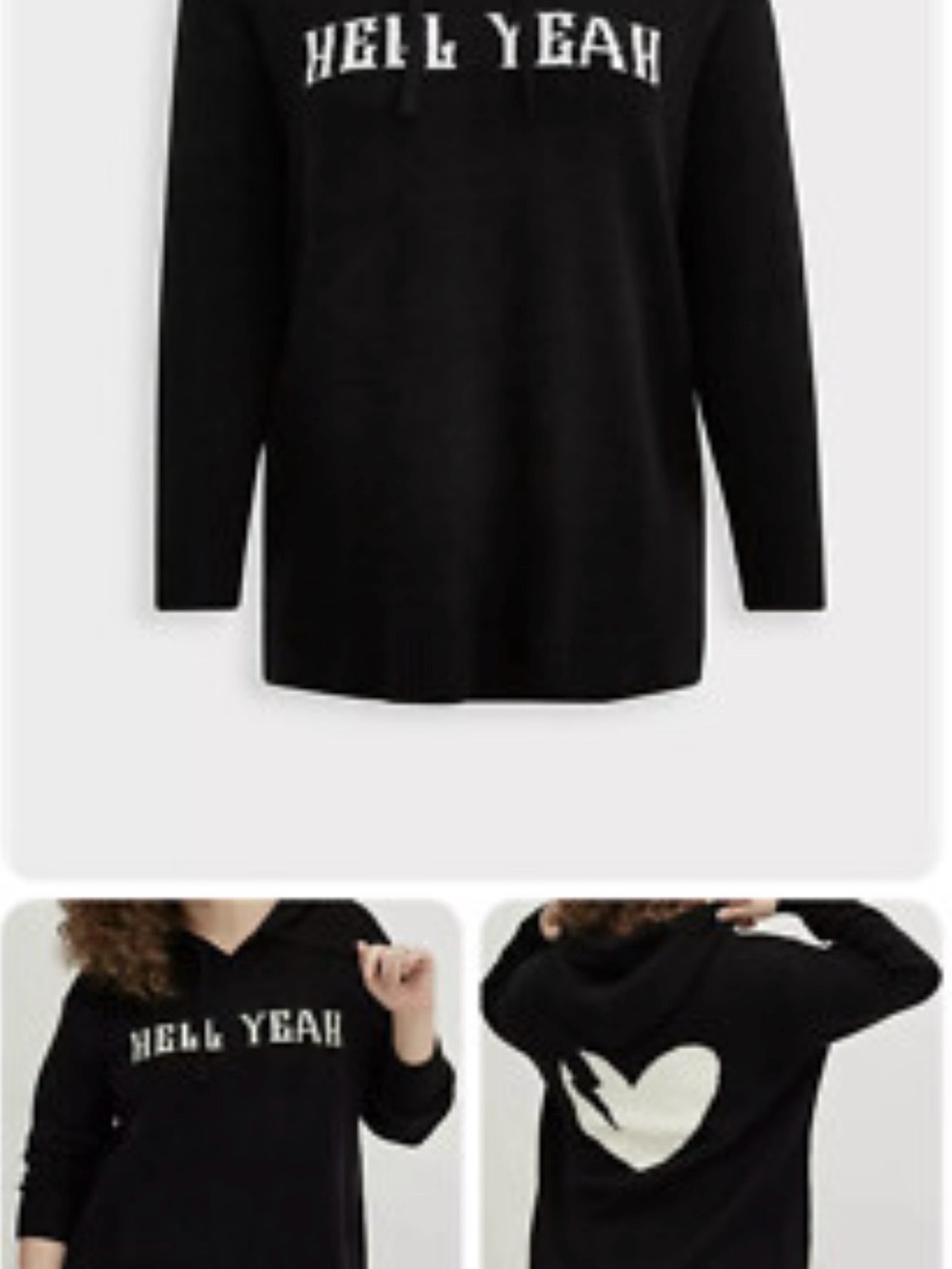 torrid Black Hoodie Sweater with White 'Hell Yeah' and Heart Graphic